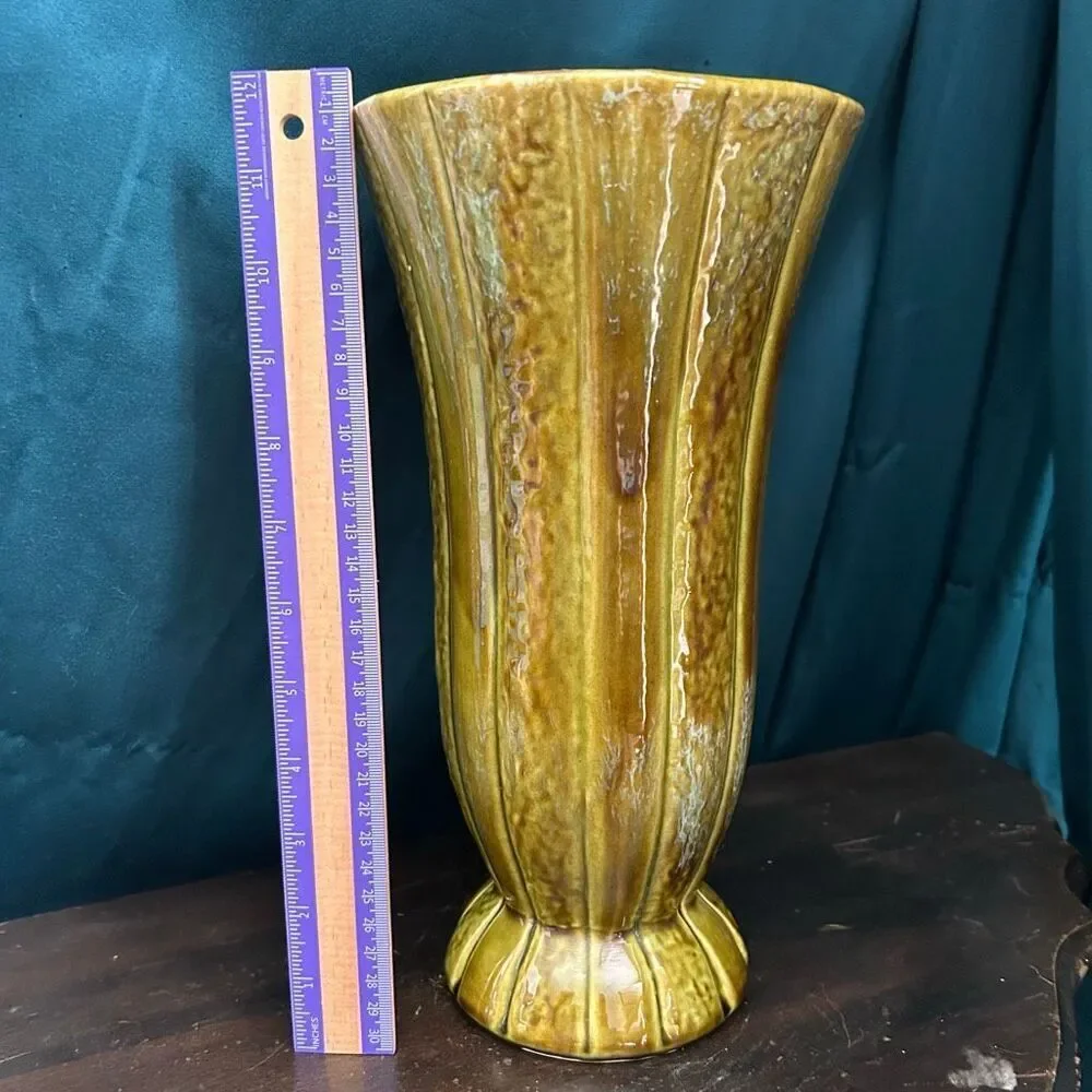 Vintage Maurice of California USA Vase Art Pottery Green Drip Glazed